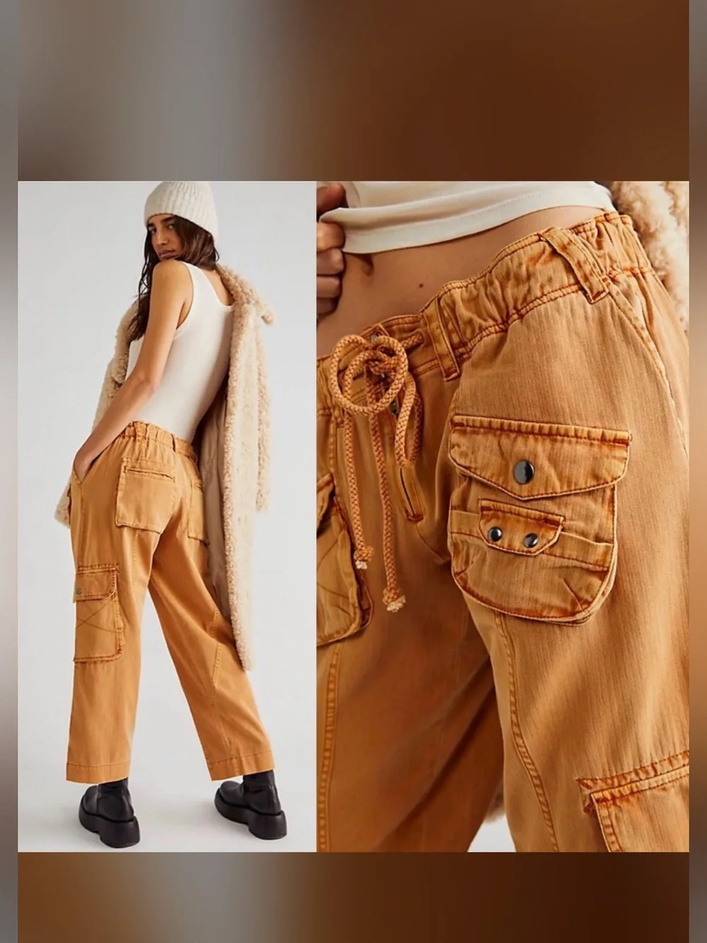 FREE PEOPLE TAHITI CARGO PANTS IN CALIFORNIA POPPY BRAND NEW WITH TAGS SZ SMALL